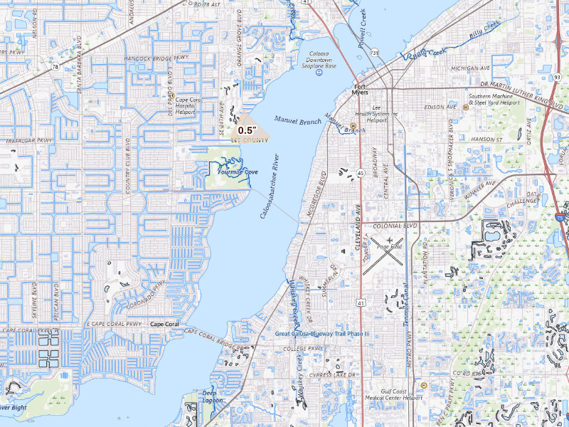 Radar-estimated hail-size map of the storm over Fort Myers, FL