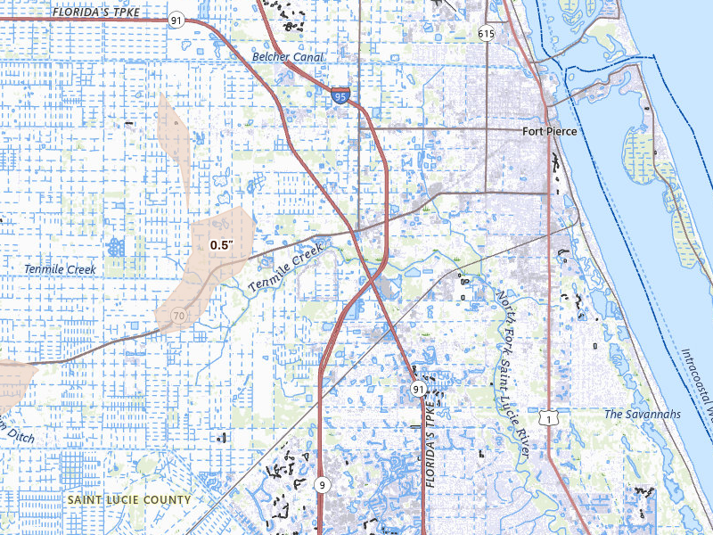Radar-estimated hail-size map of the storm over Fort Pierce, FL