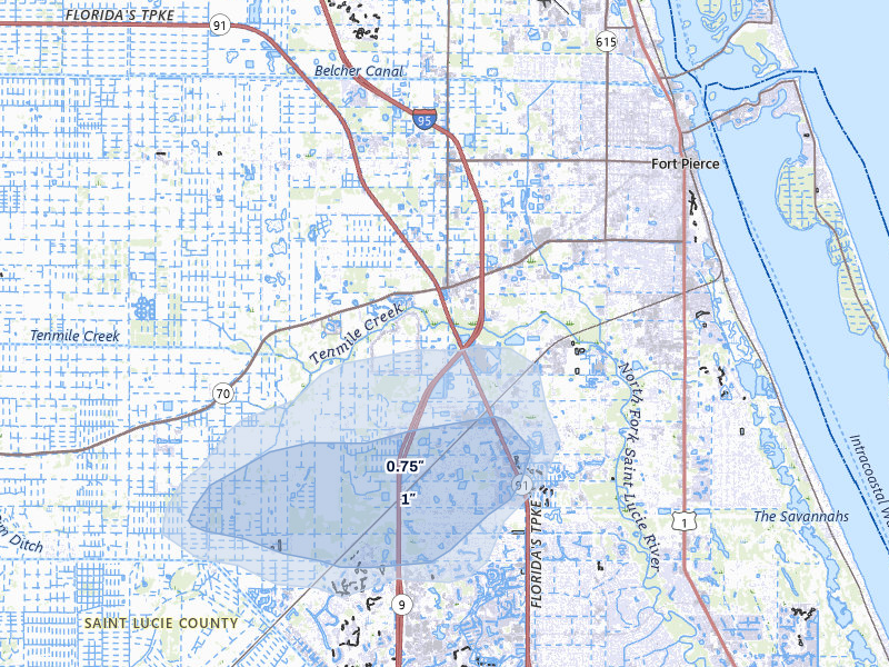 NEXRAD radar-signature map of the hail storm over Fort Pierce, FL on Mar 16, 2026