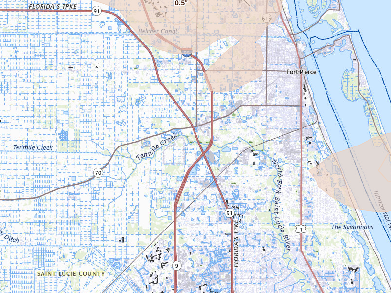 Radar-estimated hail-size map of the storm over Fort Pierce, FL on May 11, 2026