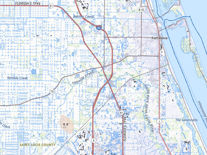 Radar-estimated hail-size map of the storm over Fort Pierce, FL on Jul 10, 2026