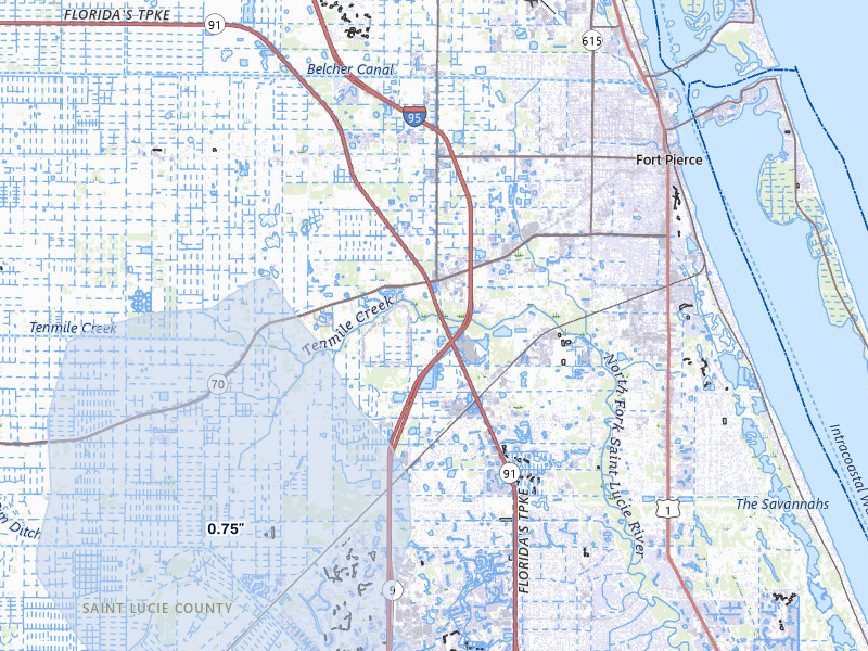 NEXRAD radar-signature map of the hail storm over Fort Pierce, FL on Jul 10, 2026