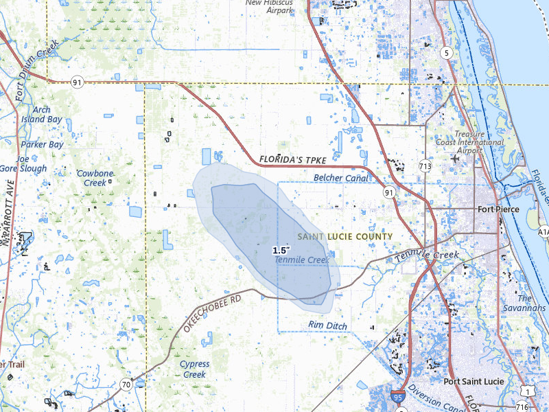 NEXRAD radar-signature map of the hail storm over Fort Pierce, FL on Aug 14, 2026