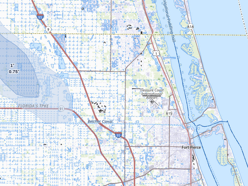 NEXRAD radar-signature map of the hail storm over Fort Pierce, FL on Aug 19, 2026