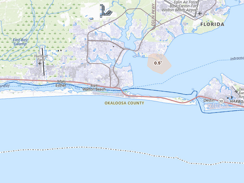 Radar-estimated hail-size map of the storm over Fort Walton Beach, FL