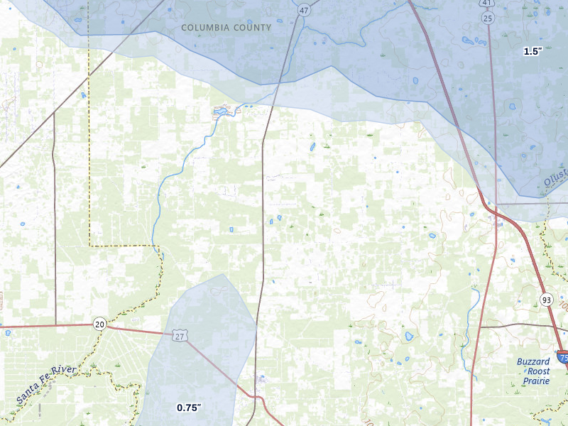 NEXRAD radar-signature map of the hail storm over Fort White, FL on May 17, 2026
