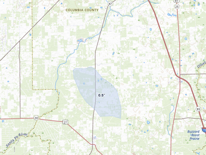 NEXRAD radar-signature map of the hail storm over Fort White, FL on Jul 10, 2026