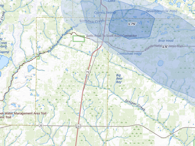 NEXRAD radar-signature map of the hail storm over Fountain, FL on Jun 30, 2026