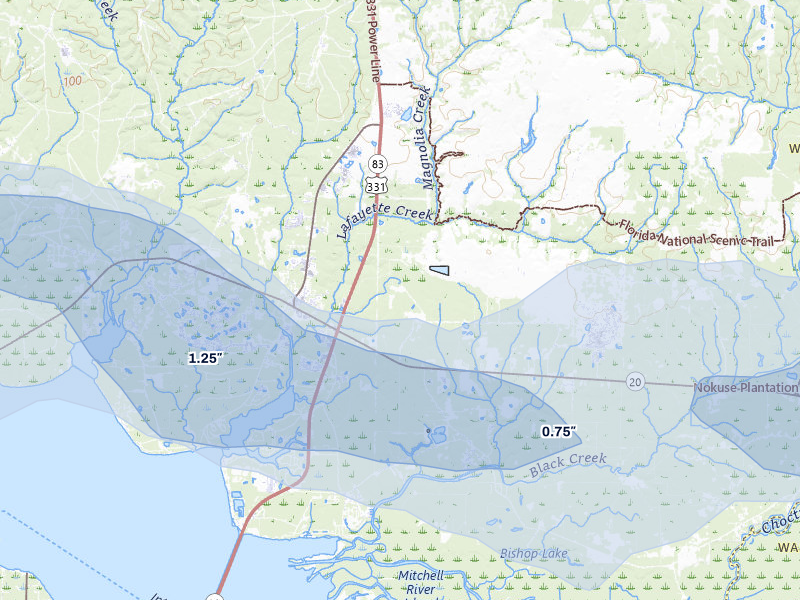 NEXRAD radar-signature map of the hail storm over Freeport, FL on Jul 30, 2026