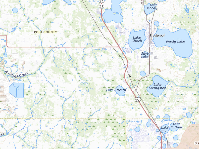 Radar-estimated hail-size map of the storm over Frostproof, FL on Jul 7, 2026