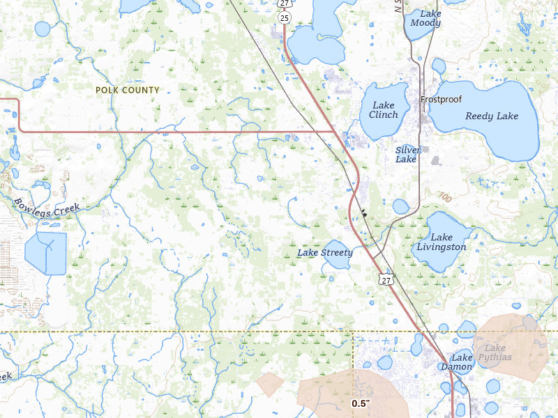 Radar-estimated hail-size map of the storm over Frostproof, FL on Jul 10, 2026