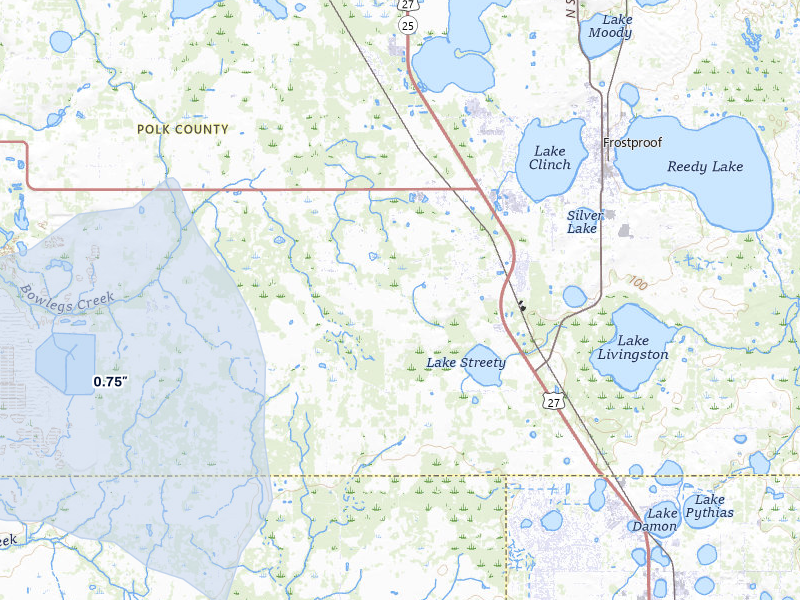 NEXRAD radar-signature map of the hail over Frostproof, FL