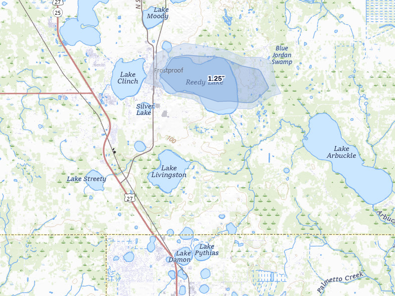 NEXRAD radar-signature map of the hail storm over Frostproof, FL on Aug 26, 2026