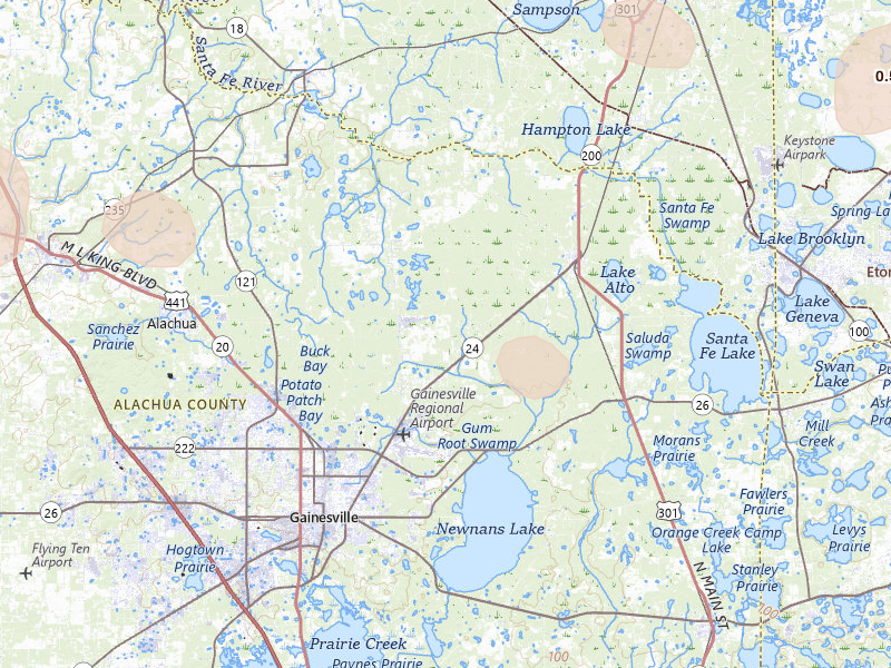 Radar-estimated hail-size map of the storm over Gainesville, FL on Jul 30, 2026