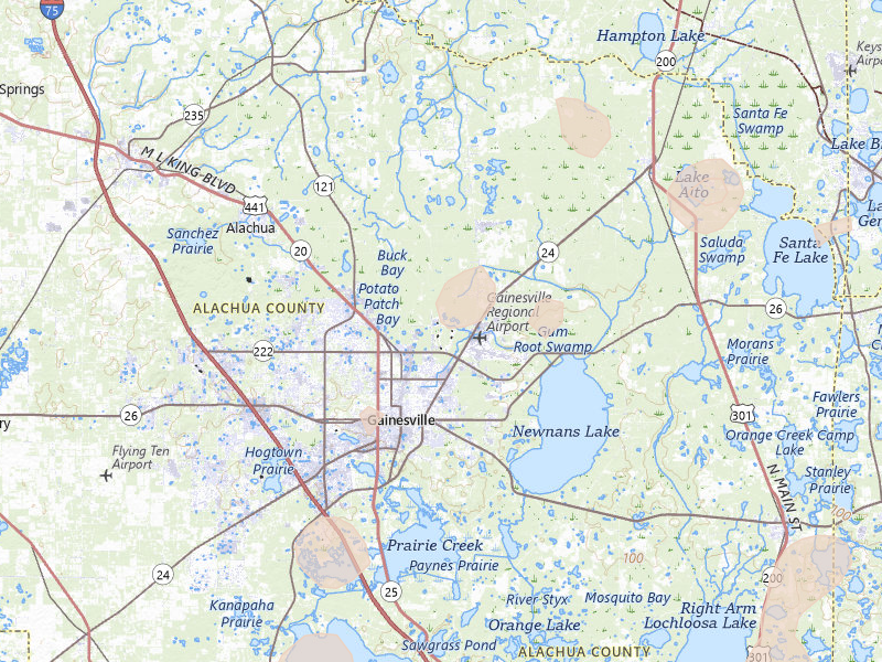 Radar-estimated hail-size map of the storm over Gainesville, FL on Aug 19, 2026