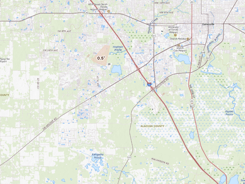 Radar-estimated hail-size map of the storm over Gainesville, FL