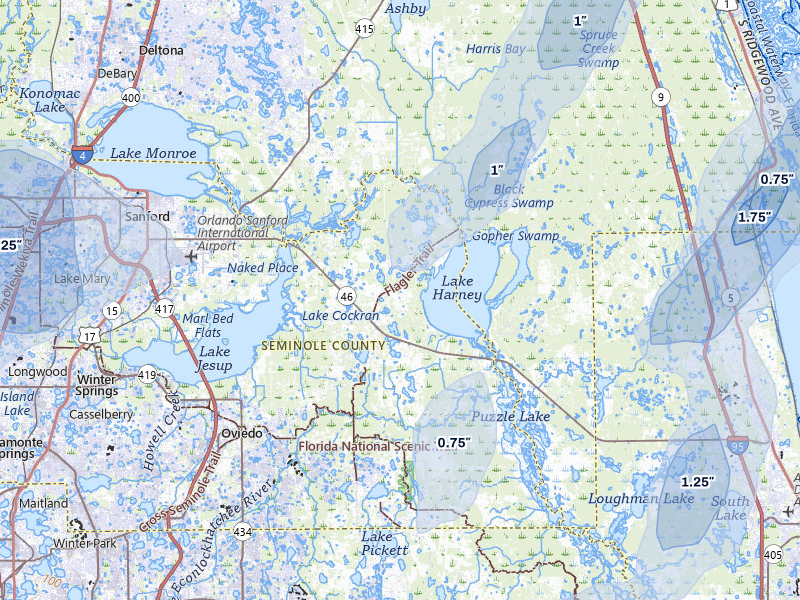 NEXRAD radar-signature map of the hail over Geneva, FL