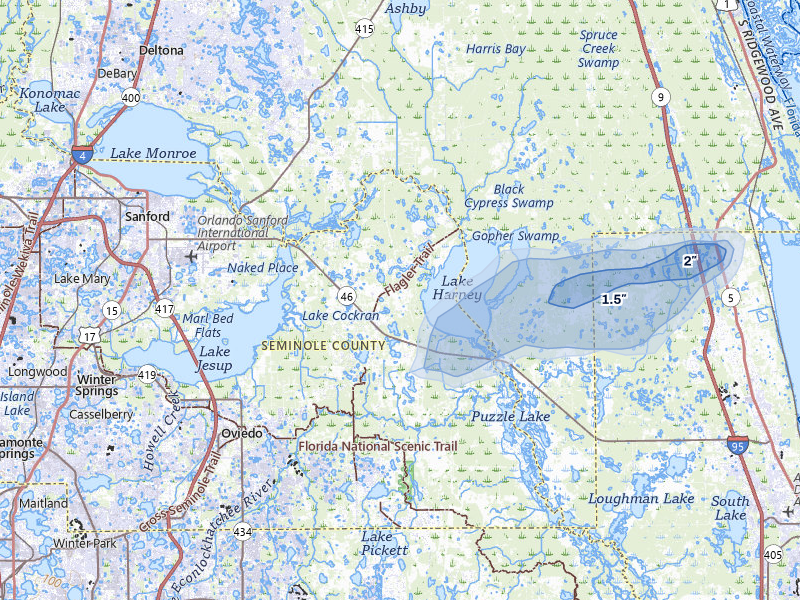 NEXRAD radar-signature map of the hail over Geneva, FL