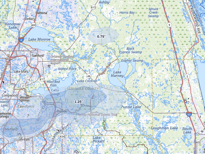 NEXRAD radar-signature map of the hail storm over Geneva, FL on Jul 5, 2026
