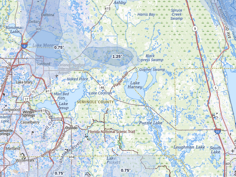 NEXRAD radar-signature map of the hail storm over Geneva, FL on Jul 8, 2026