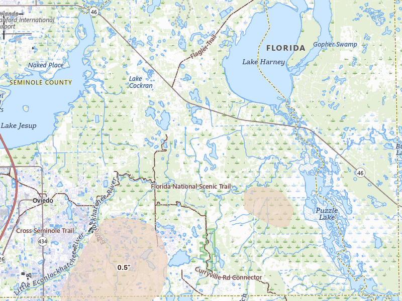 Radar-estimated hail-size map of the storm over Geneva, FL on Aug 26, 2026