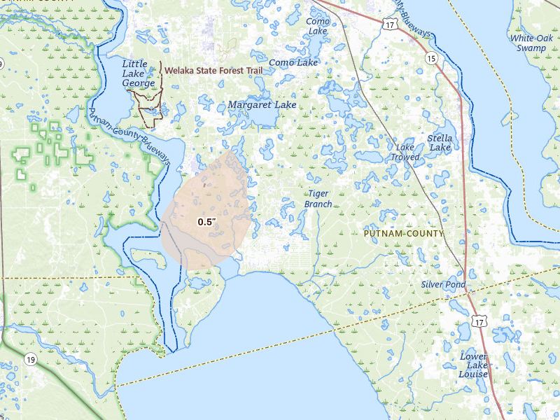 Radar-estimated hail-size map of the storm over Georgetown, FL on Jul 9, 2026