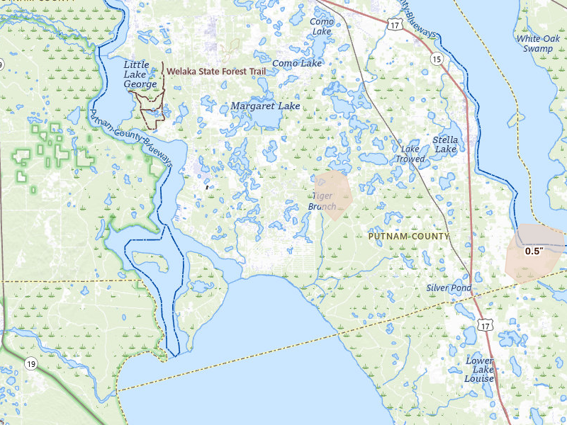 Radar-estimated hail-size map of the storm over Georgetown, FL on Jul 11, 2026