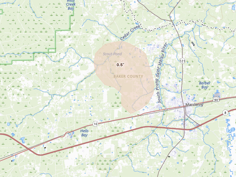 Radar-estimated hail-size map of the storm over Glen Saint Mary, FL