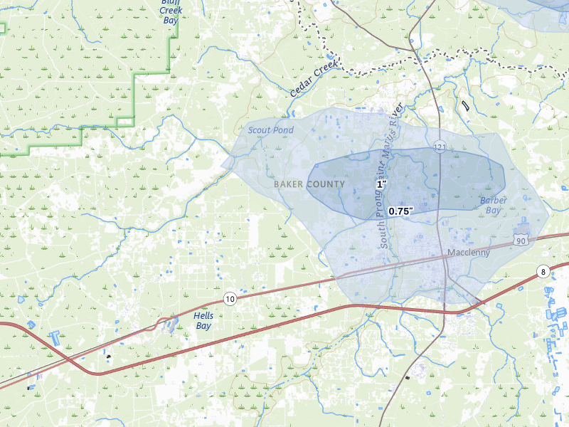 NEXRAD radar-signature map of the hail storm over Glen Saint Mary, FL on Sep 6, 2026