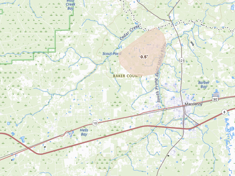 Radar-estimated hail-size map of the storm over Glen Saint Mary, FL