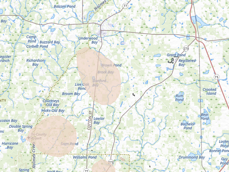 Radar-estimated hail-size map of the storm over Graceville, FL on Aug 18, 2026