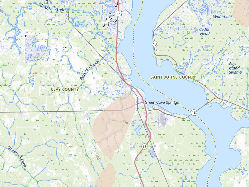 Radar-estimated hail-size map of the storm over Green Cove Springs, FL on Jun 27, 2026
