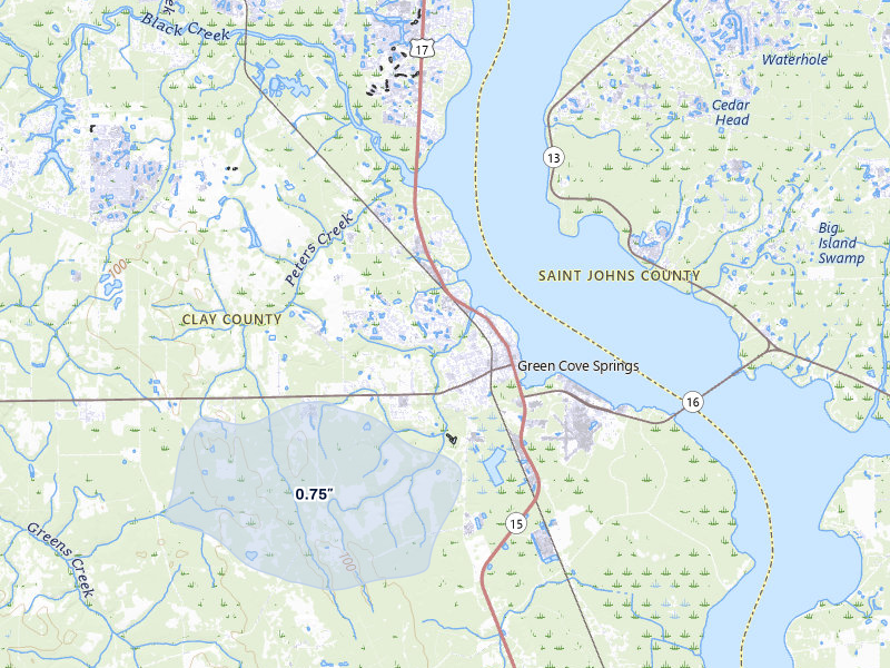 NEXRAD radar-signature map of the hail storm over Green Cove Springs, FL on Jun 29, 2026
