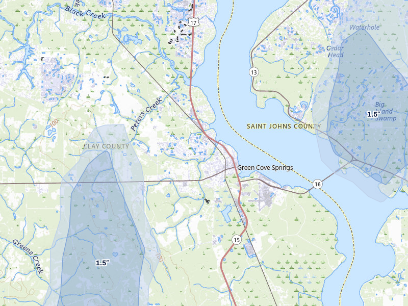 NEXRAD radar-signature map of the hail storm over Green Cove Springs, FL on Jul 10, 2026