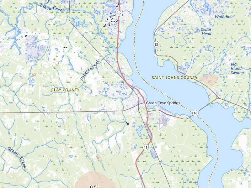 Radar-estimated hail-size map of the storm over Green Cove Springs, FL on Jul 30, 2026