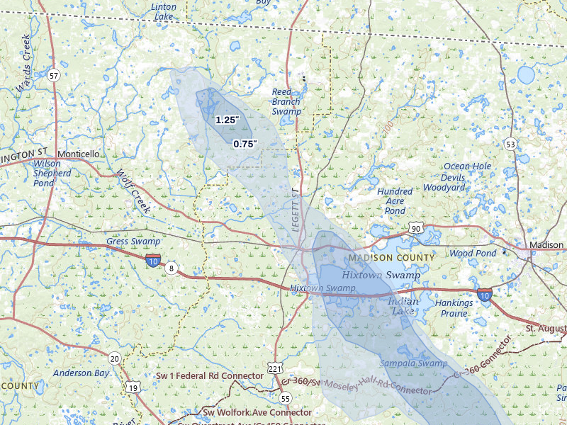 NEXRAD radar-signature map of the hail storm over Greenville, FL on May 17, 2026