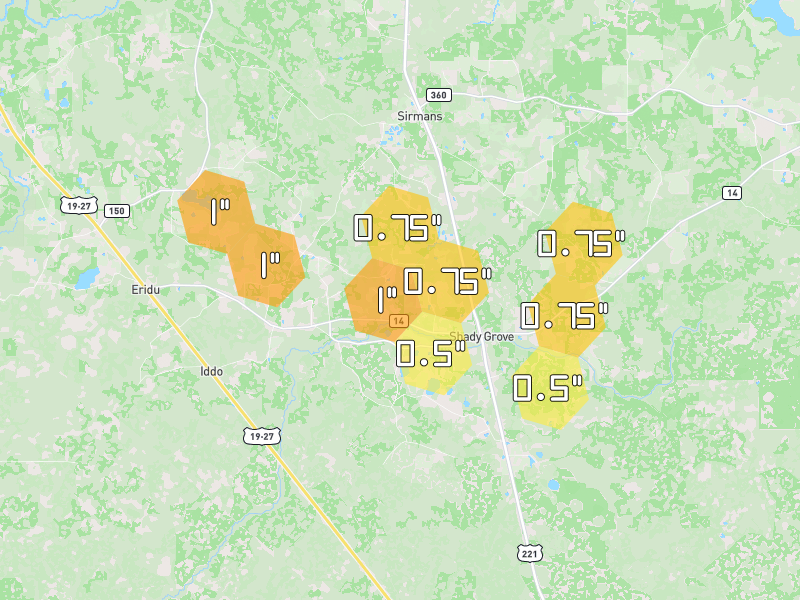 Hail map of Greenville, FL on Jul 29, 2026, hail up to 1"