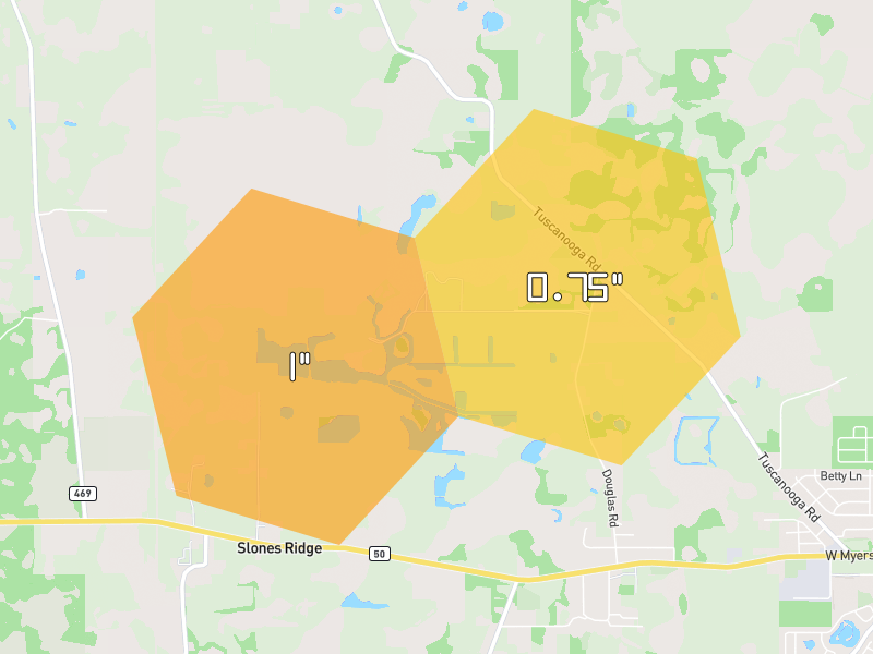 Hail map of Groveland, FL on Jun 27, 2026, hail up to 1"