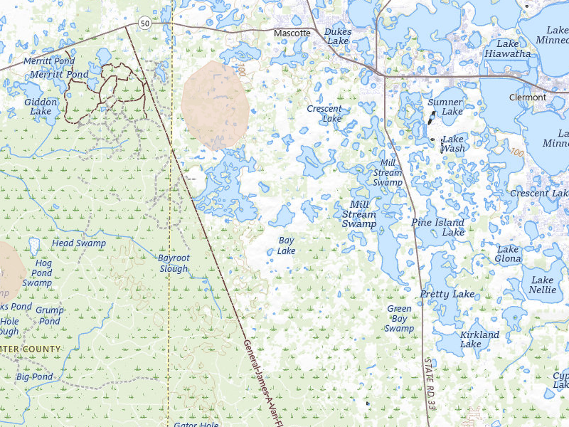 Radar-estimated hail-size map of the storm over Groveland, FL on Aug 8, 2026
