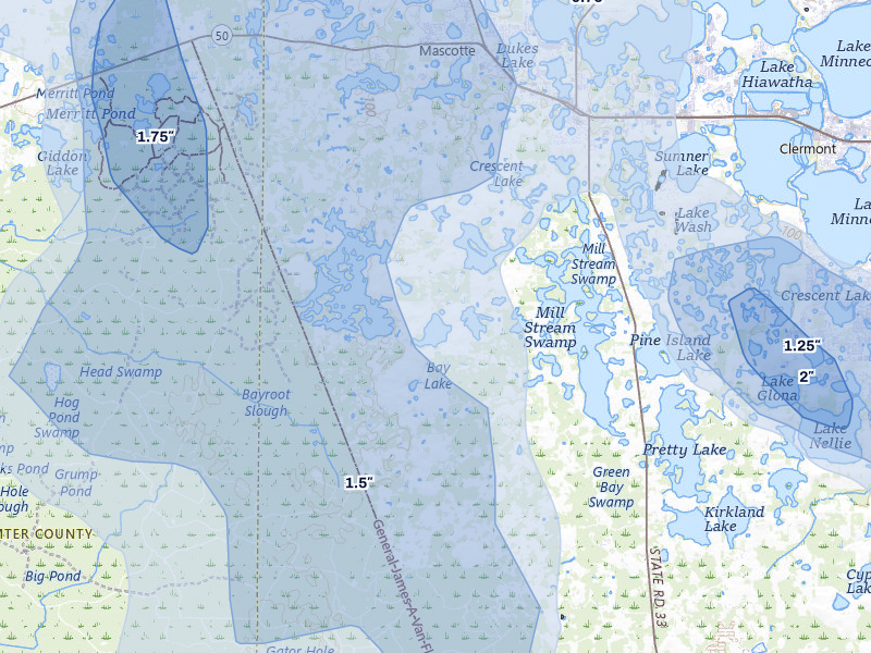 NEXRAD radar-signature map of the hail storm over Groveland, FL on Aug 19, 2026
