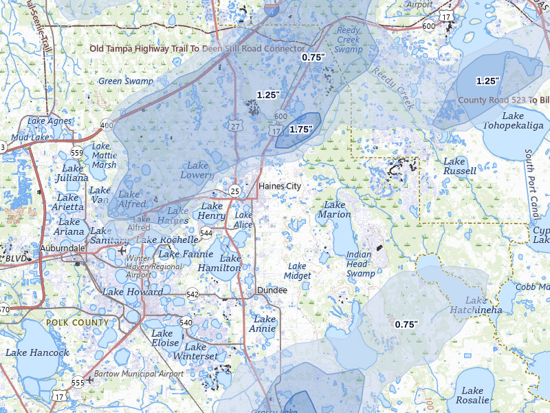 NEXRAD radar-signature map of the hail over Haines City, FL