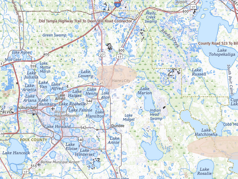 Radar-estimated hail-size map of the storm over Haines City, FL on May 12, 2026