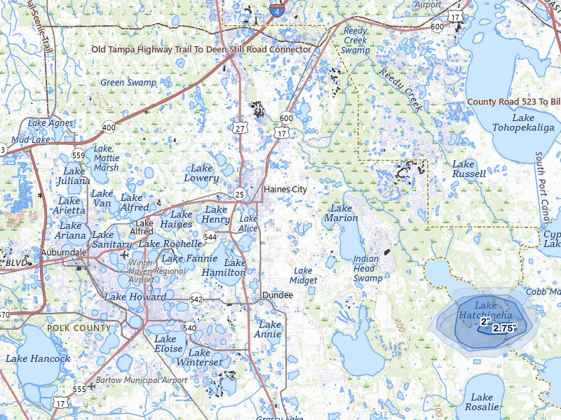 NEXRAD radar-signature map of the hail over Haines City, FL