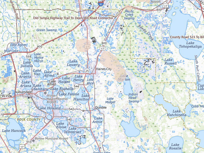 Radar-estimated hail-size map of the storm over Haines City, FL on Jun 27, 2026