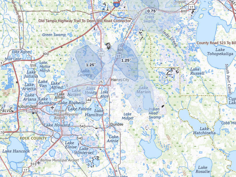 NEXRAD radar-signature map of the hail storm over Haines City, FL on Jun 27, 2026