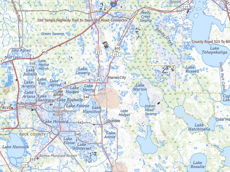 Radar-estimated hail-size map of the storm over Haines City, FL on Jun 30, 2026
