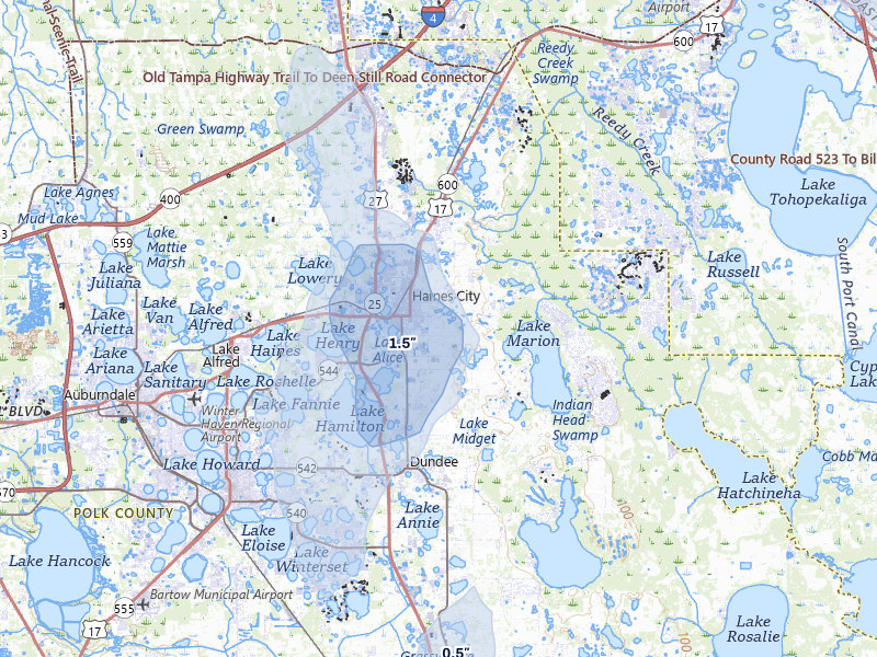 NEXRAD radar-signature map of the hail storm over Haines City, FL on Jun 30, 2026