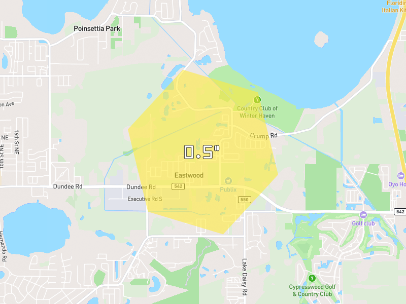 Hail map of Haines City, FL on Jul 1, 2026, hail up to 0.5"