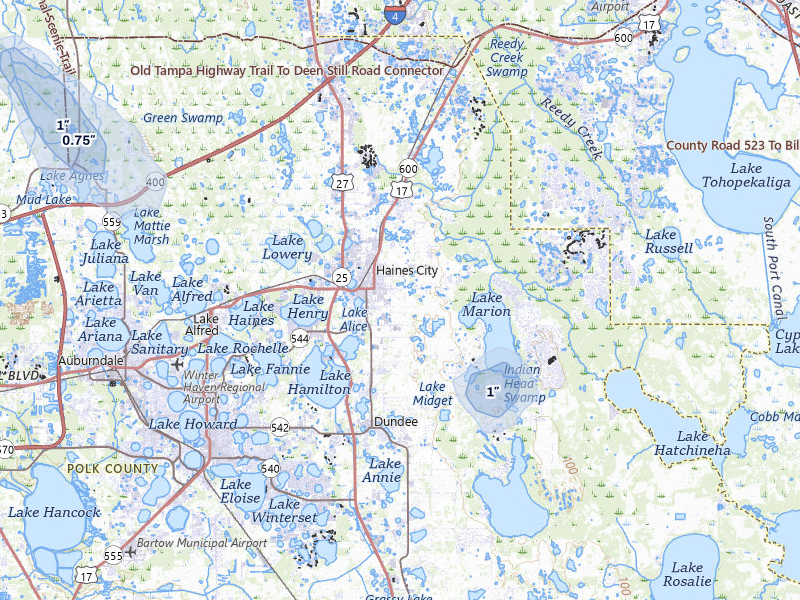 NEXRAD radar-signature map of the hail storm over Haines City, FL on Jul 26, 2026