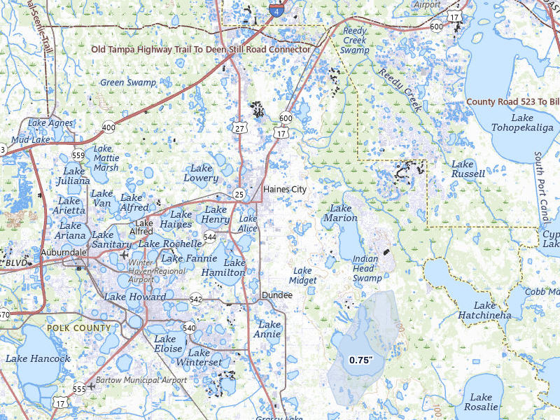 NEXRAD radar-signature map of the hail storm over Haines City, FL on Jul 28, 2026